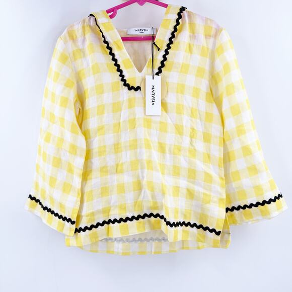 Marysia Bumby Swim x Maisonette CoverUp Size 2 Yellow Gingham Swim Rickrack NWT - Picture 1 of 13